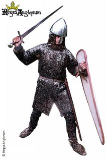 Norman Miles AD1080‑1179 A fully armoured knight. Not only does he wear a full sleeved hulberk but also mail chausses on his legs.