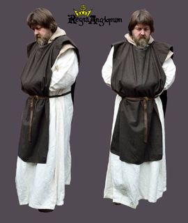 Cistercian Monk AD1128‑1215 In outdoor/work clothes - in England from 1128 onwards, Wales 1131, Scotland 1136, Ireland 1145. Cistercian monks are distinguished by their white habit and hood, and dark scapular.